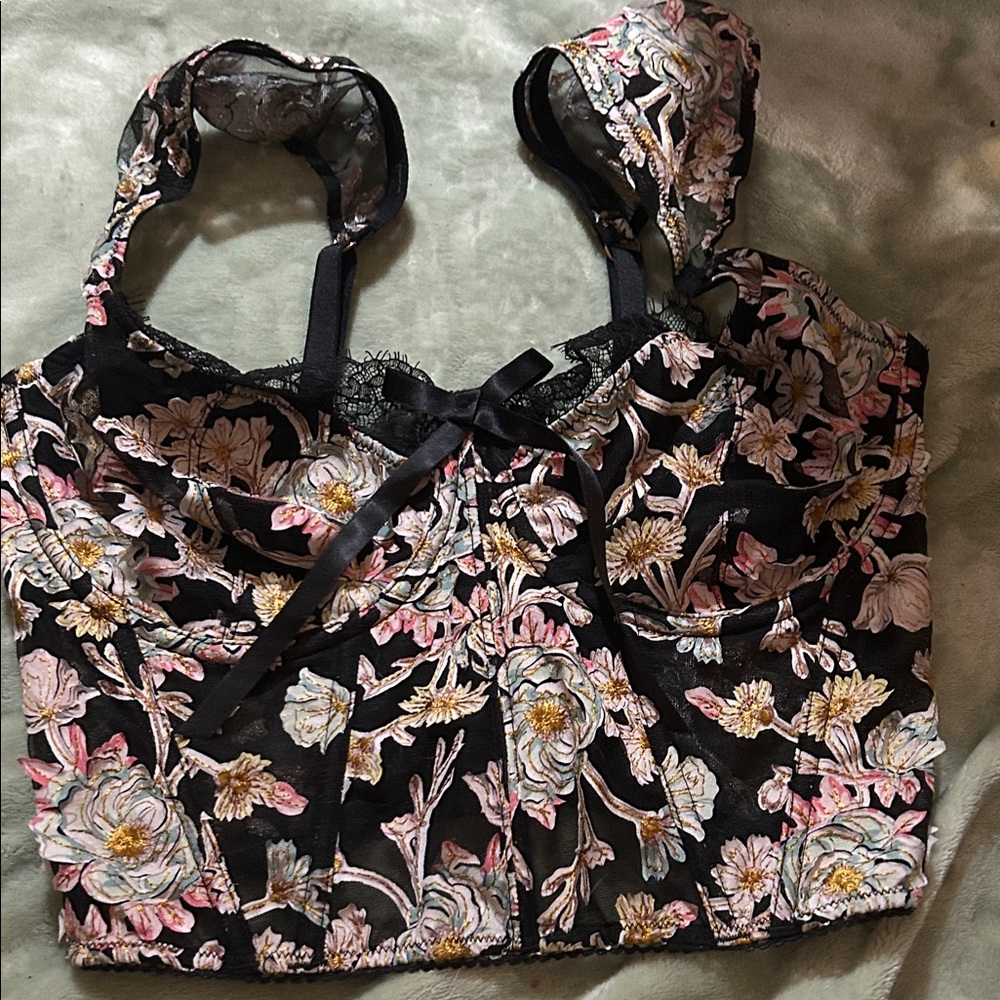 Floral Black and Pink Corset Top